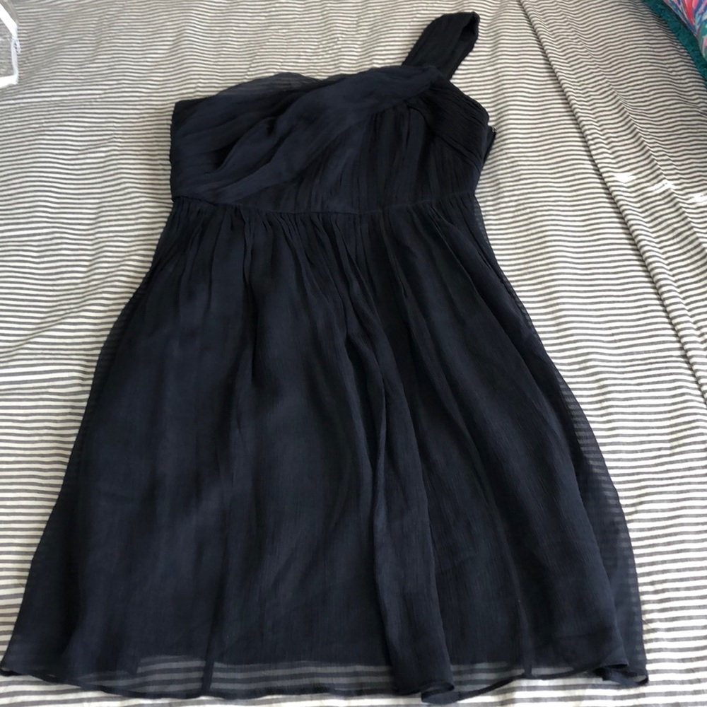 J Crew One Shoulder Silk Dress (Navy)